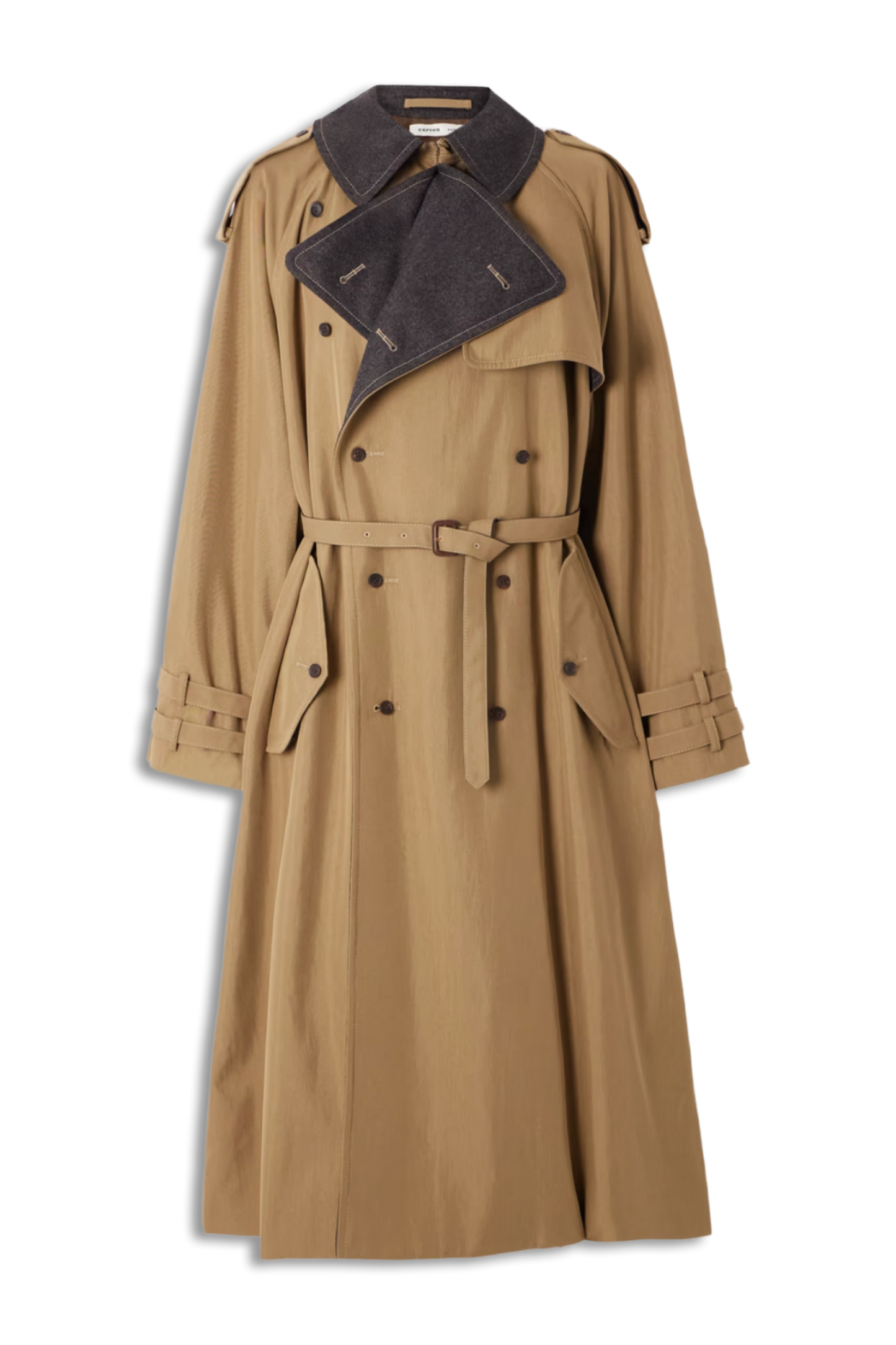 Double-Breasted Wool-Felt Trimmed Cotton-Blend Twill Trench Coat