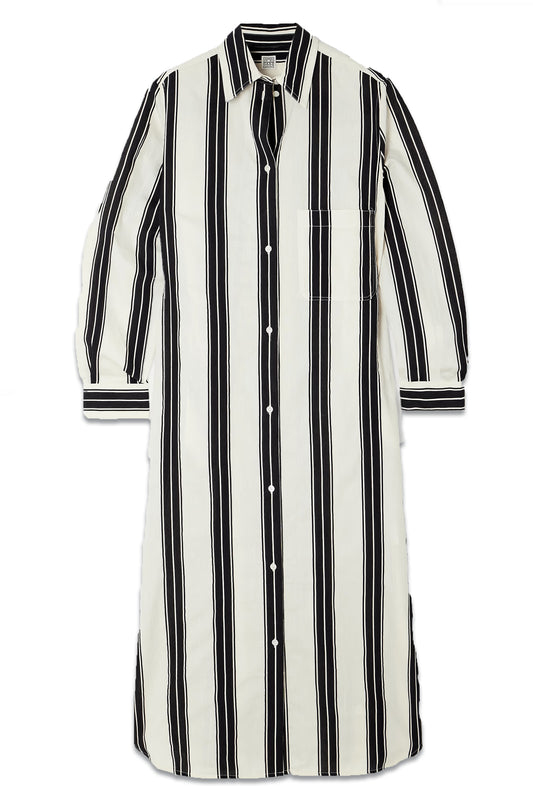 Striped Jacquard-trimmed Cotton-blend Maxi Shirt Dress