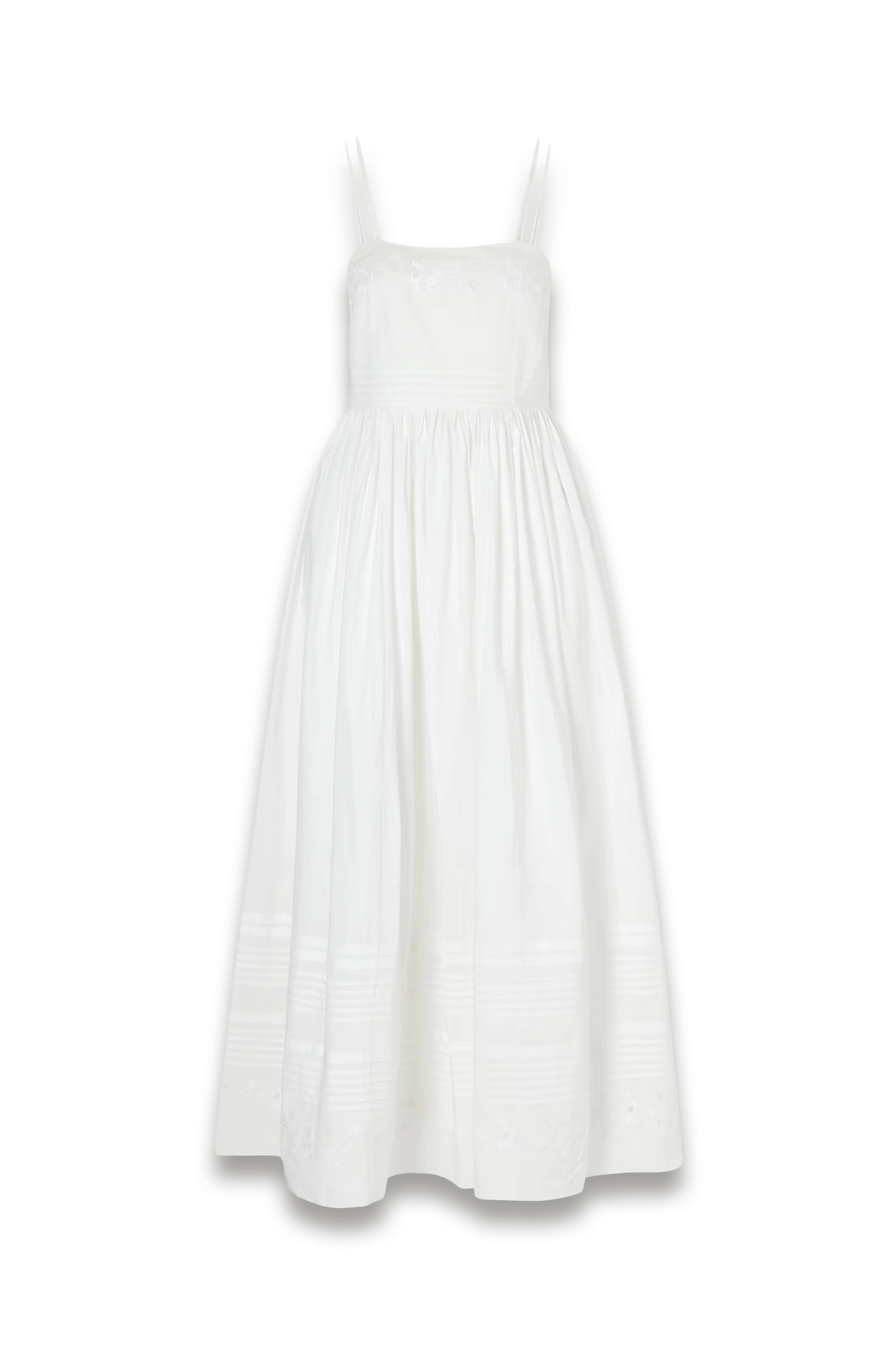 Chamomile Pintucked Embroidered Cotton-poplin Midi Dress