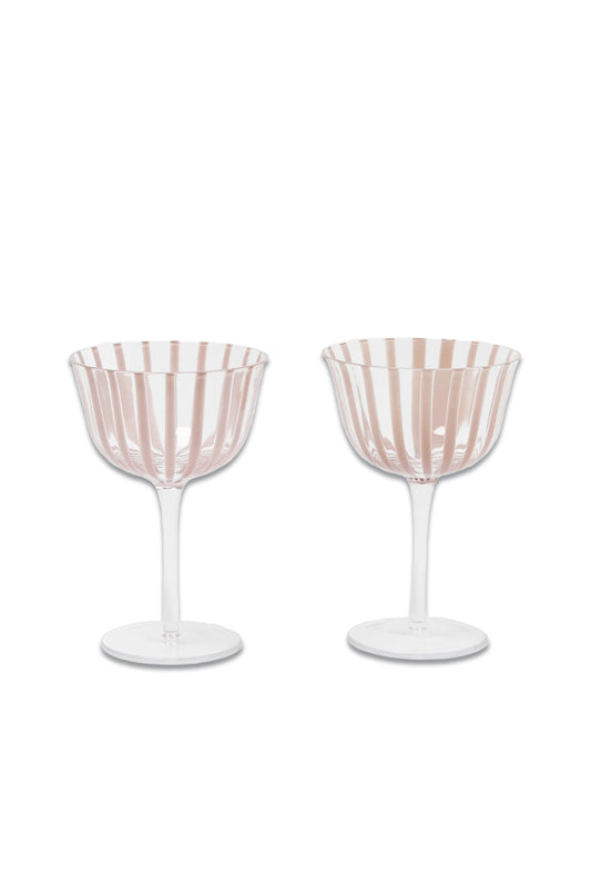 Vita Pink Glass Champagne Saucers Set of Two