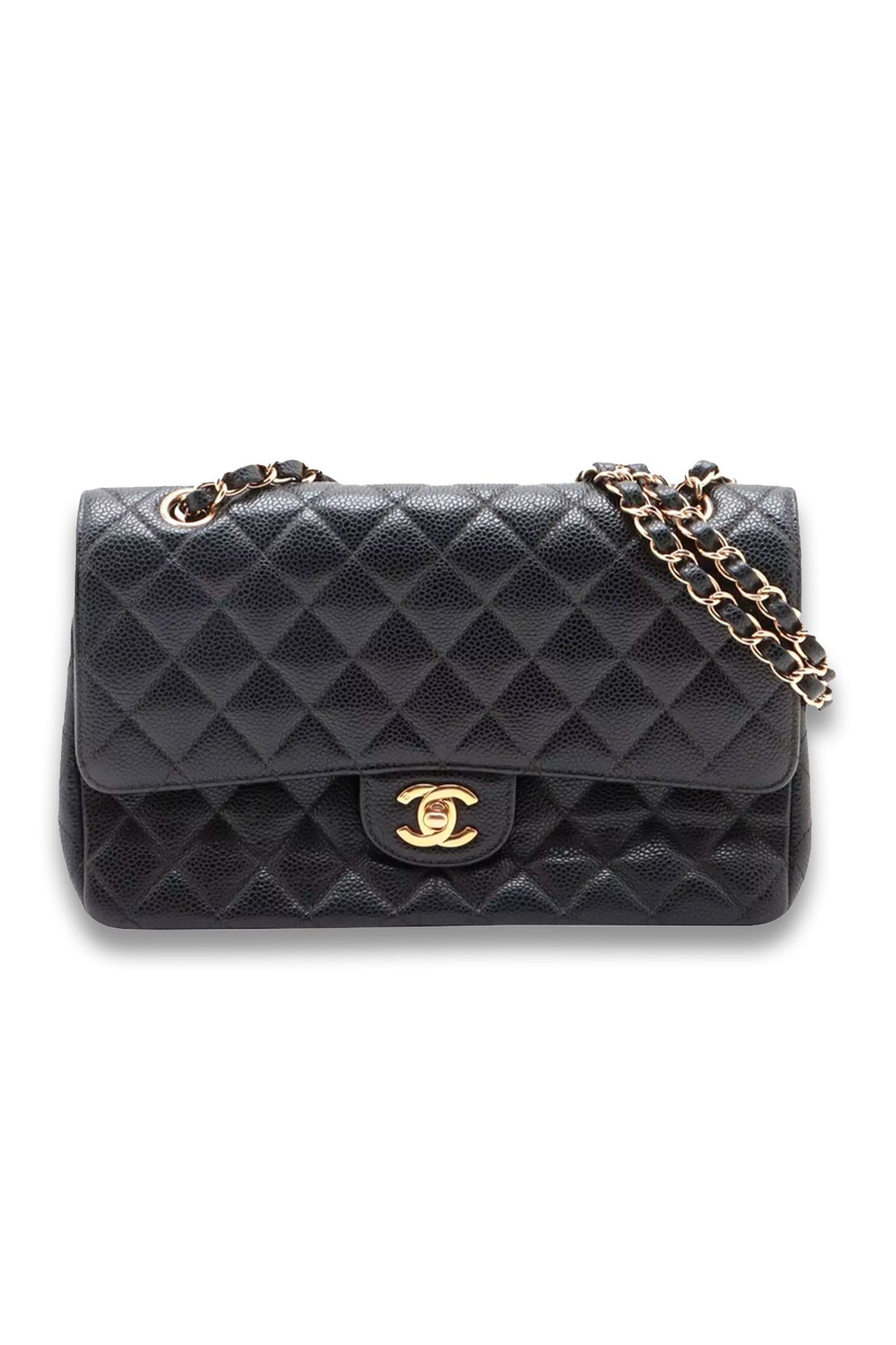 Pre-loved CHANEL 2004 Medium Caviar Leather Diamond-Quilted Classic Double Flap Shoulder Bag