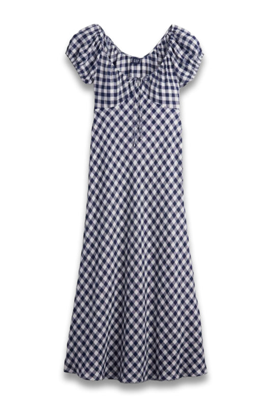 100% Linen Gingham Midi Dress
