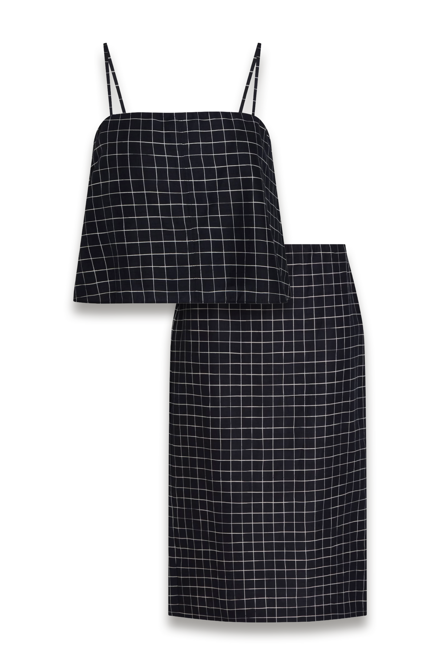 Convertible Cropped Checked Woven Top and Pencil Skirt