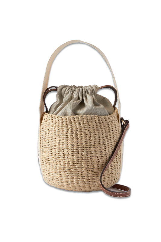 Leather-trimmed Paper and Linen Bucket Bag