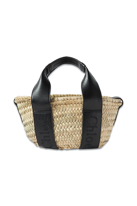 Chloé Sense Leather-Trimmed Raffia Tote