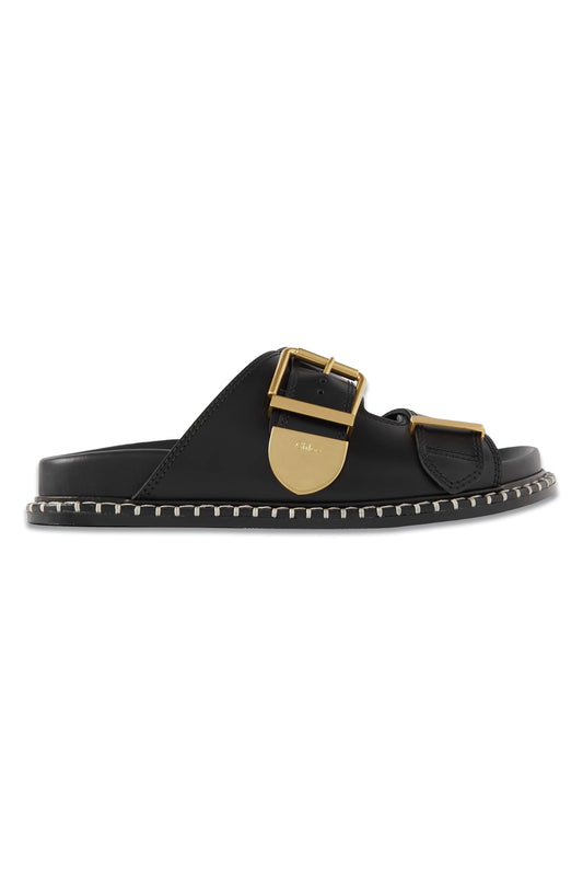 + NET SUSTAIN Rebecca Whipstiched Black Leather Slides