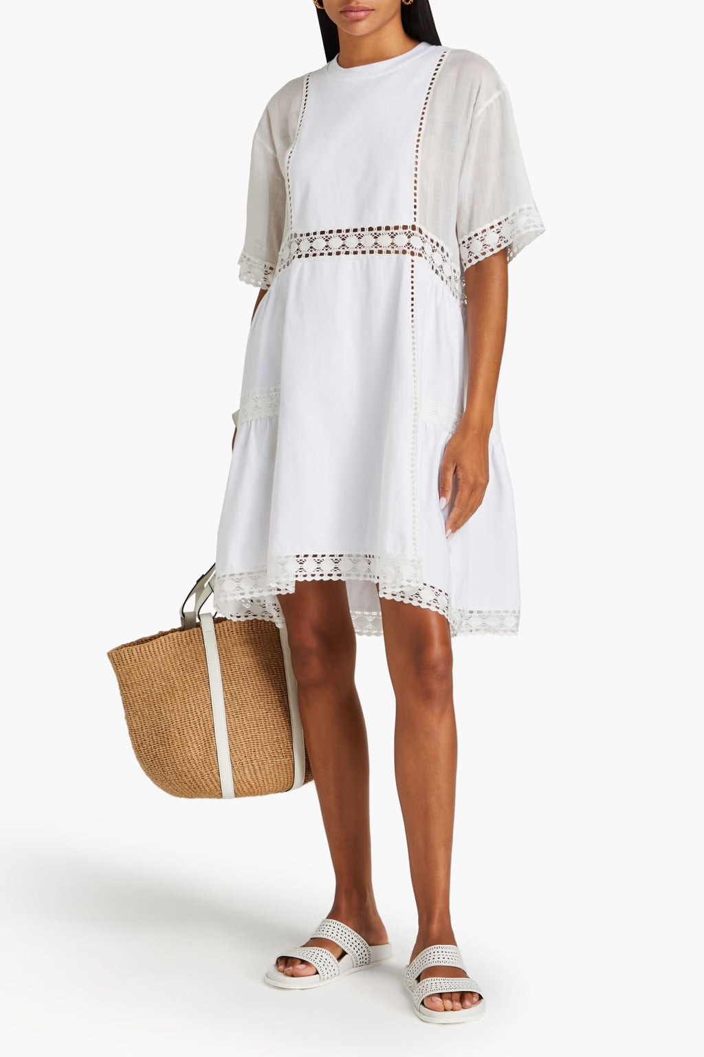 Gauze-paneled Cotton-jersey Dress