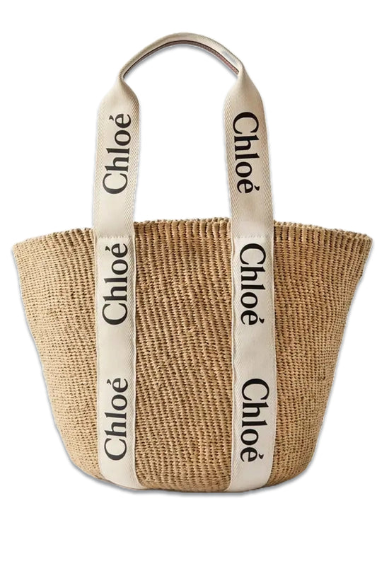 Woody Large Leather-trimmed Raffia Tote