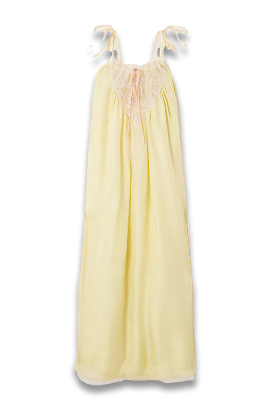 Gathered Lace-Trimmed Silk-Habotai Midi Dress