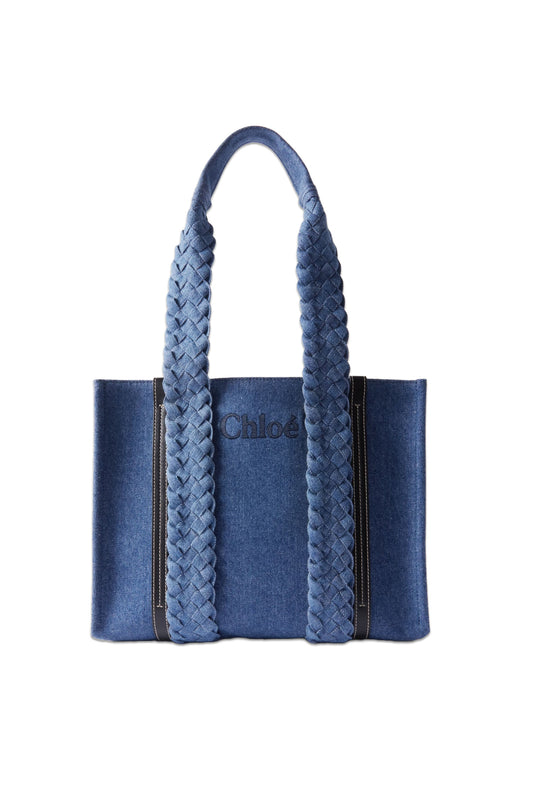 Woody Leather-Trimmed Logo-Embroidered Denim Shoulder Bag