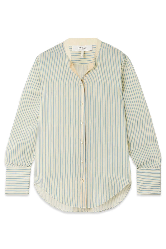 Cotton Poplin-trimmed Striped Silk Shirt