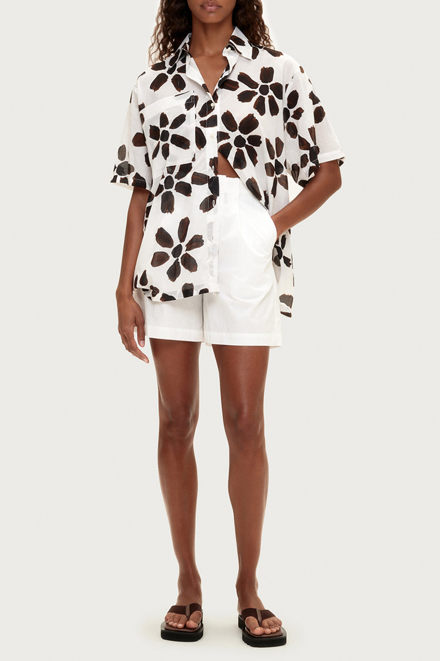 Cotton Shirt in Chocolate Flower