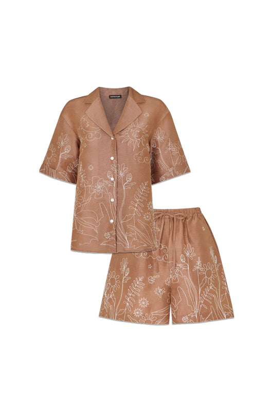 Embroidered Scribble Shirt & Shorts Co-ord