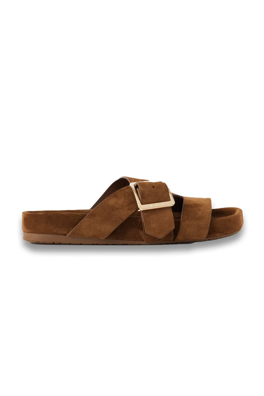 Ease buckled suede slides