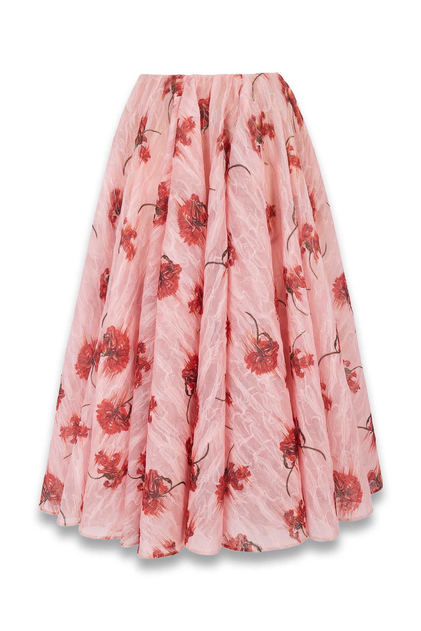 Circeii Skirt In Coral Floral Print On Pink Textured Organza