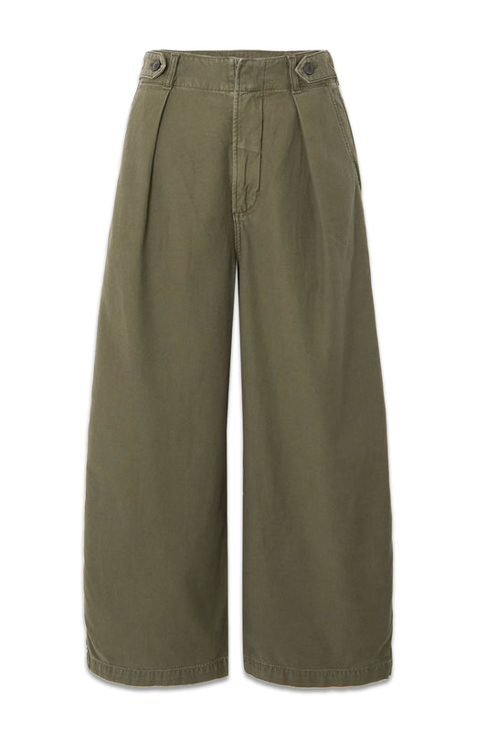 Green Payton Cropped Pleated Cotton Boyfriend Pants