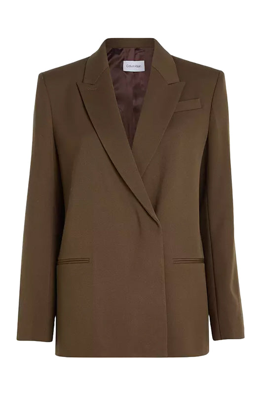 Wool Blend Twill Blazer, Brown Kelp
