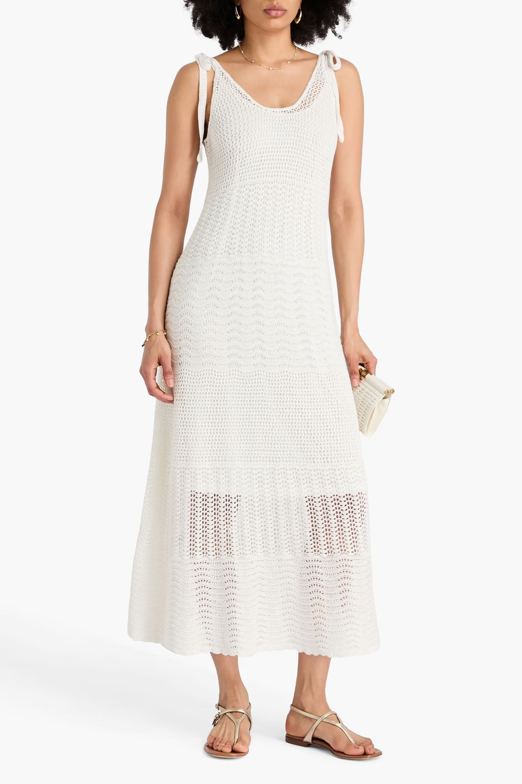 Crochet-Knit Linen-Blend Miidi Dress