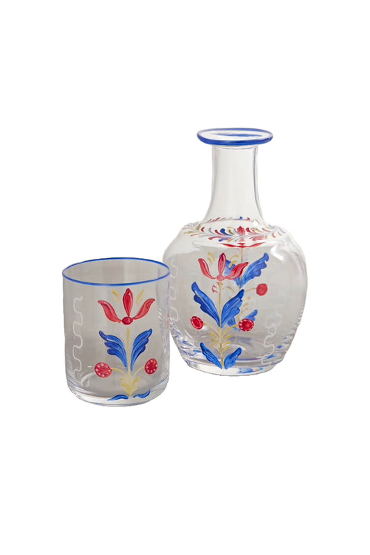 Bucaneve Painted Carafe And Water Glass Set