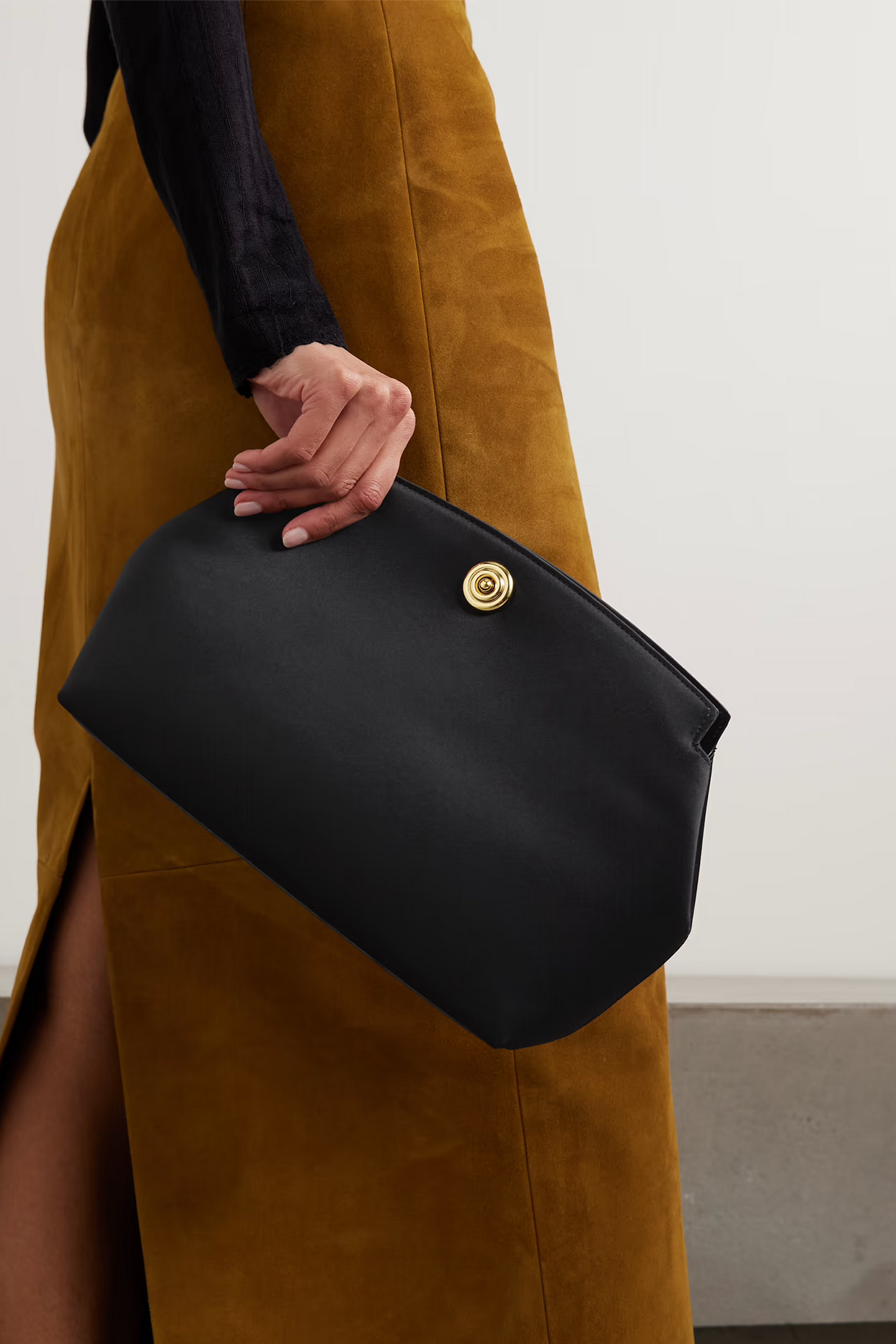 Leather-trimmed Satin Clutch