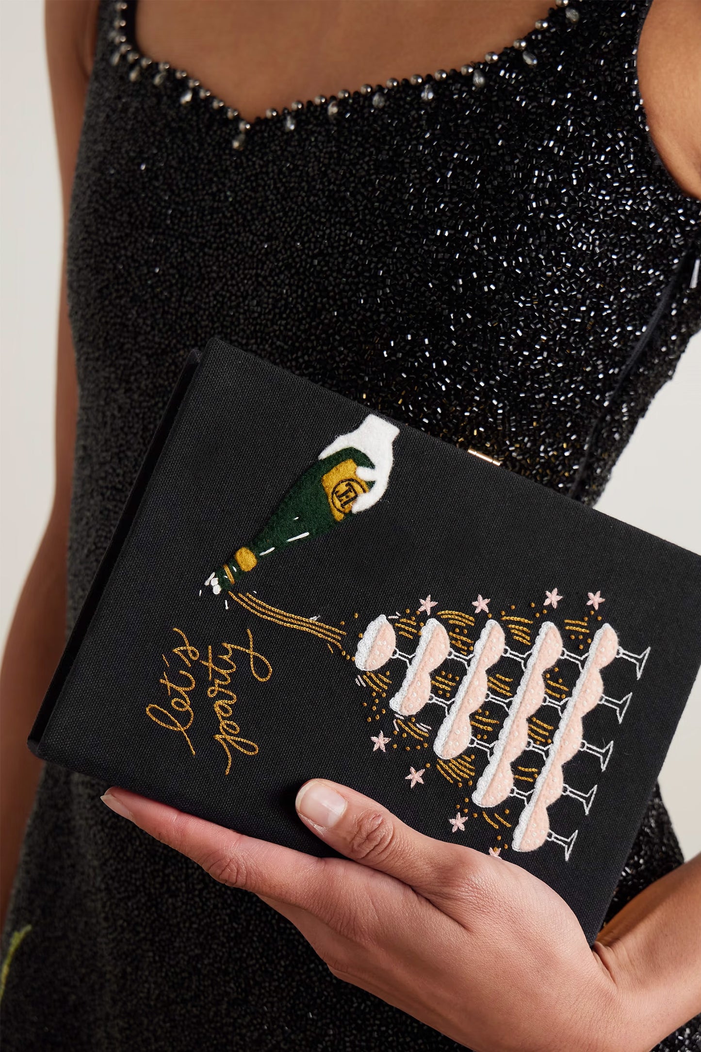 Party Girls Let's Party Embroidered Appliquéd Canvas Clutch