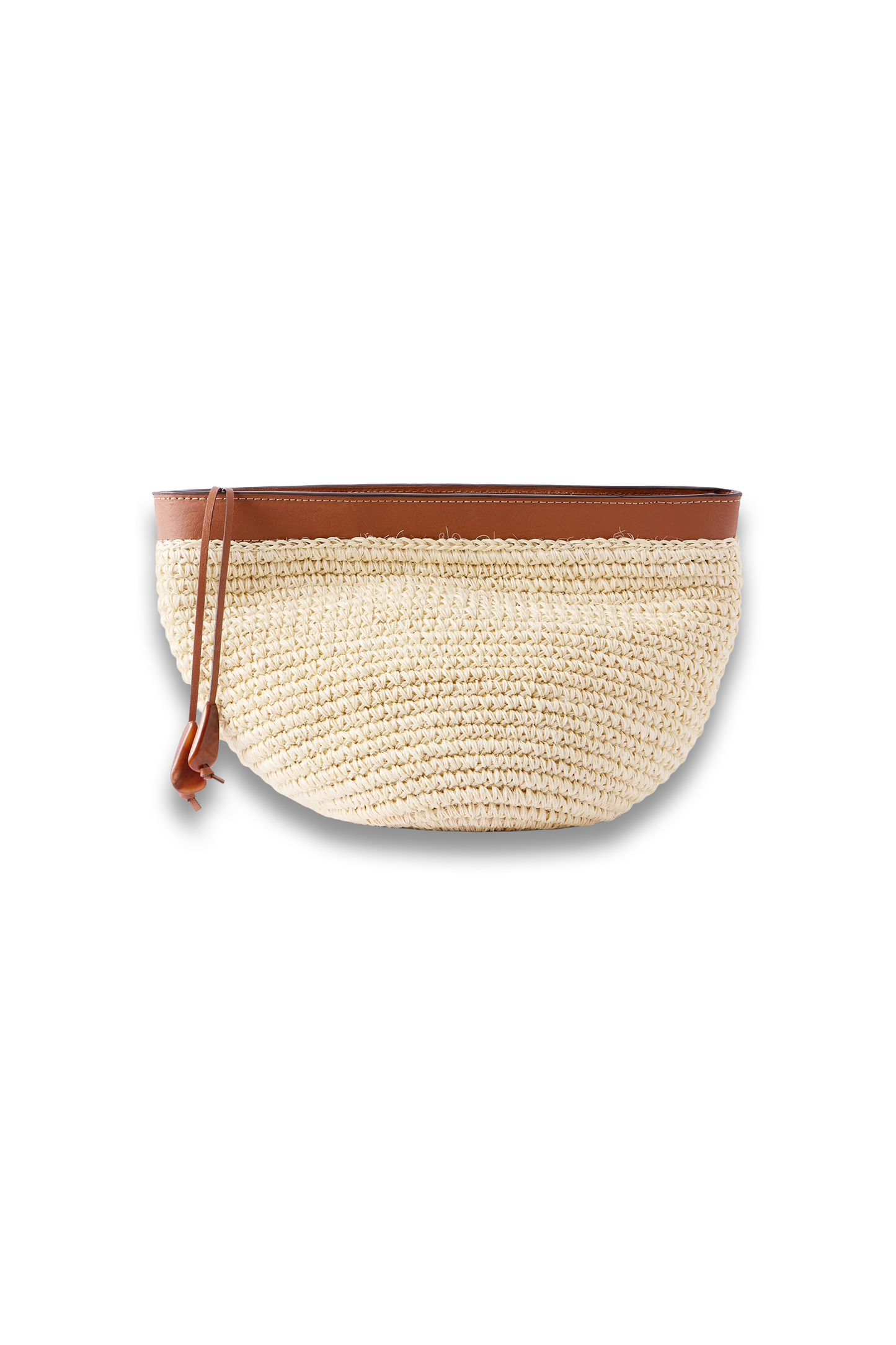 Leather-trimmed Raffia Clutch