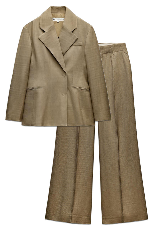 Tailored Flowing Blazer and Textured Trousers Set