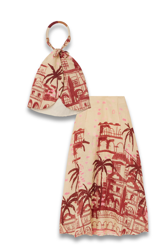 The Root Leather-trimmed Printed Linen Halterneck Top and Steps of Joy Printed Linen Midi Skirt