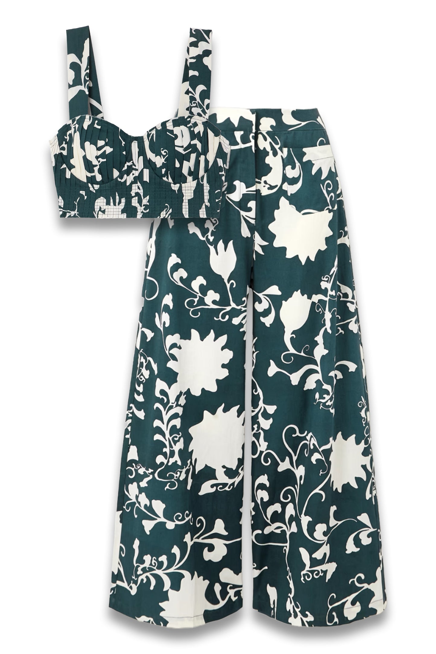 Dalia Pleated Frayed Floral-print Cotton Bustier Top and Adele Wide-leg Pants