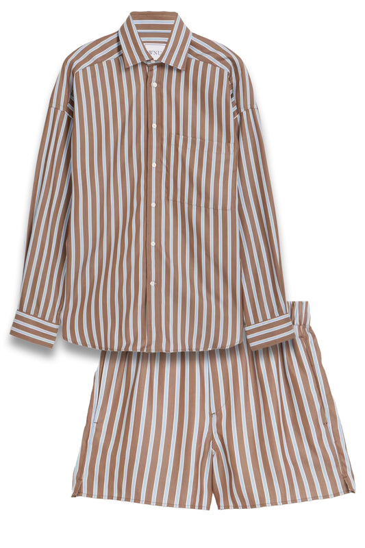 The Weekend Mocha Multi-Stripe Shirt and The Boxer Mocha Multi-Stripe Shorts