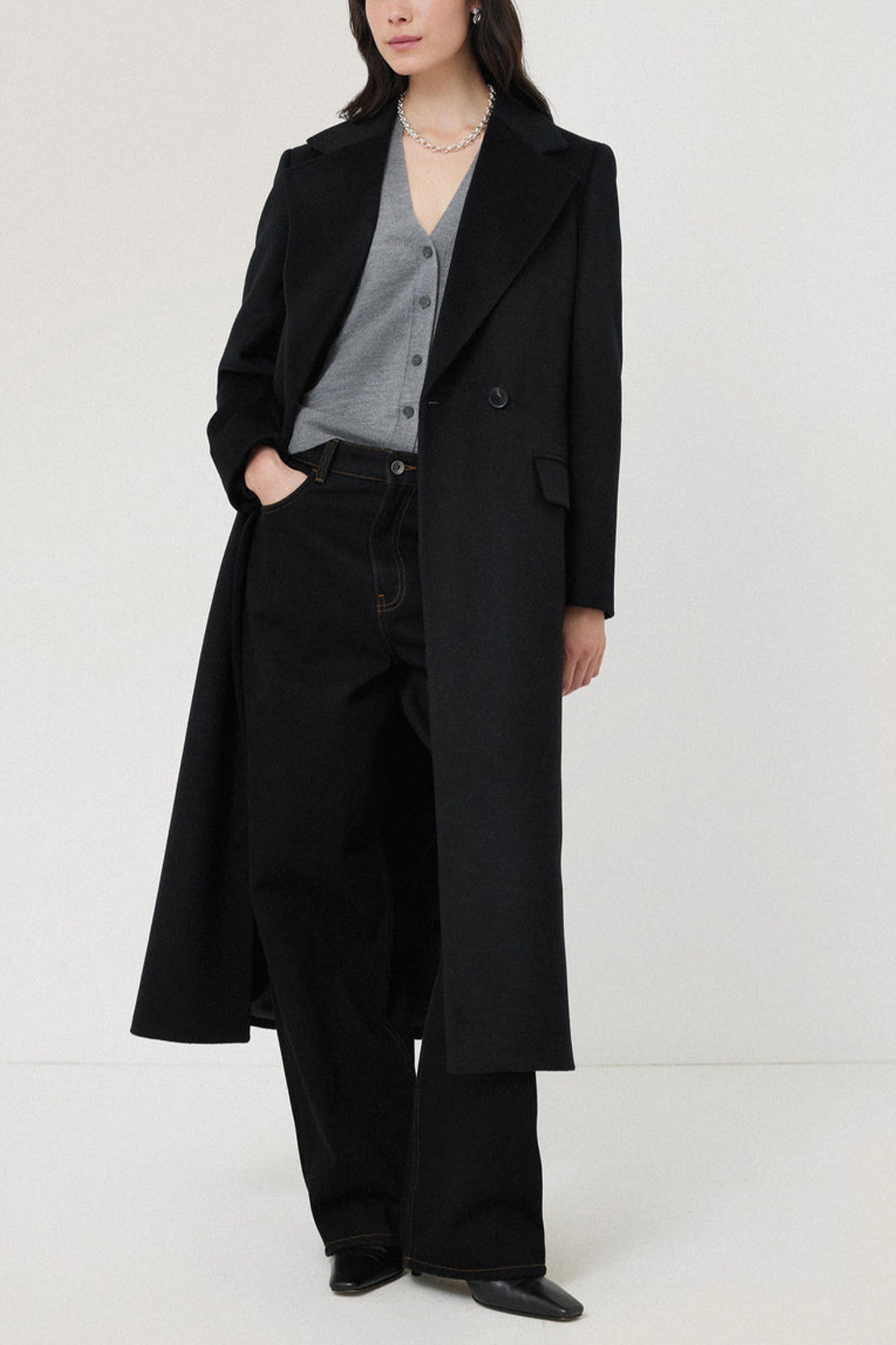 Wool Maxi City Coat, Black