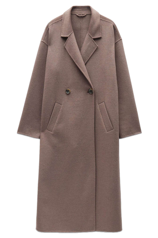 Iris Relaxed Double Faced Wool Blend Coat, Coffee Brown