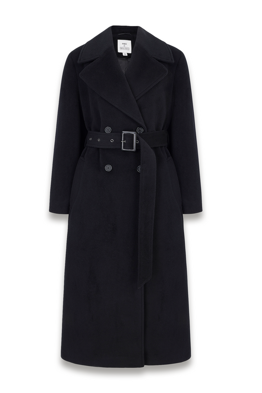 Pure Wool Belted Double Breasted Coat