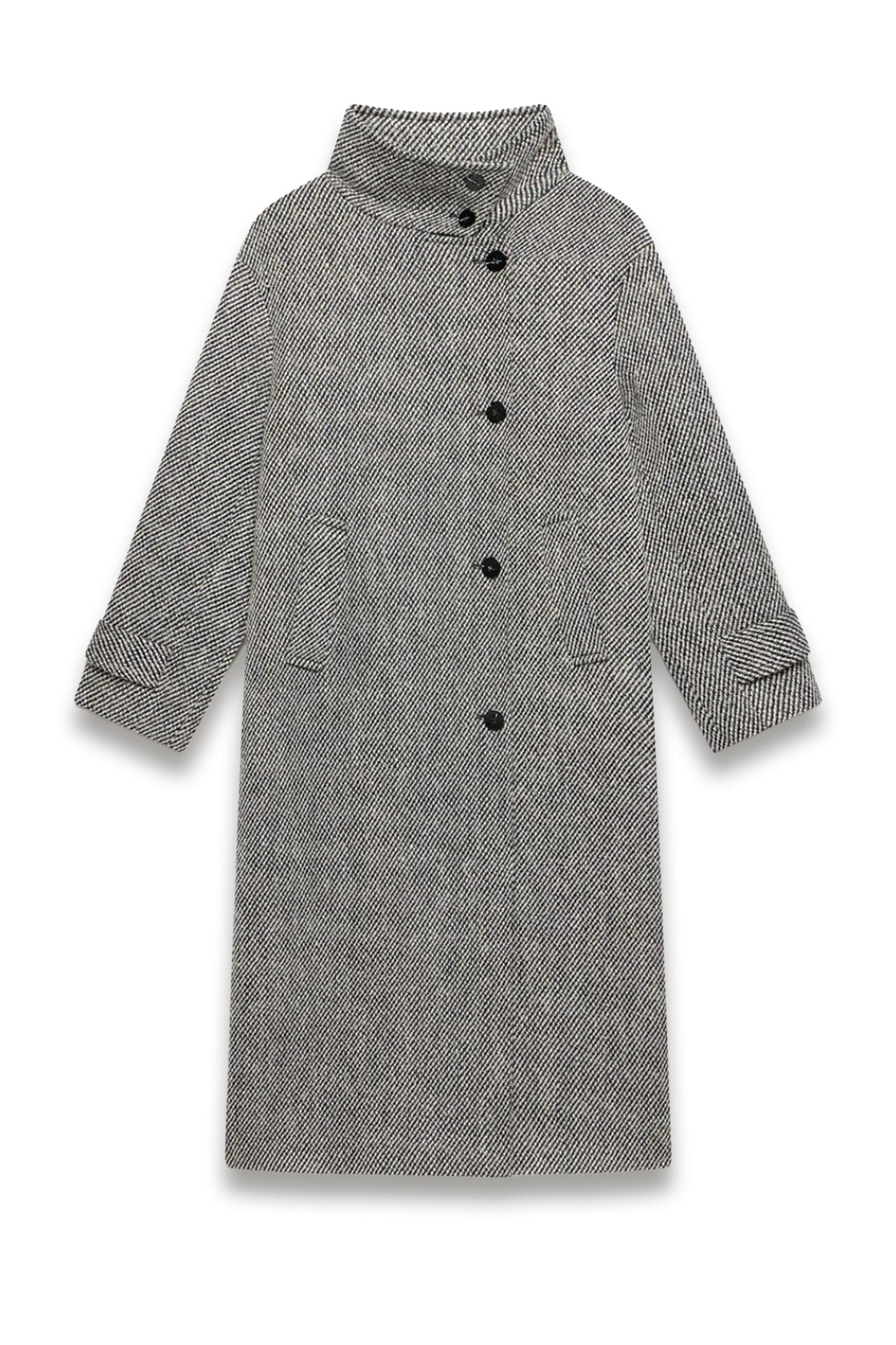 Black Textured Funnel Neck Coat