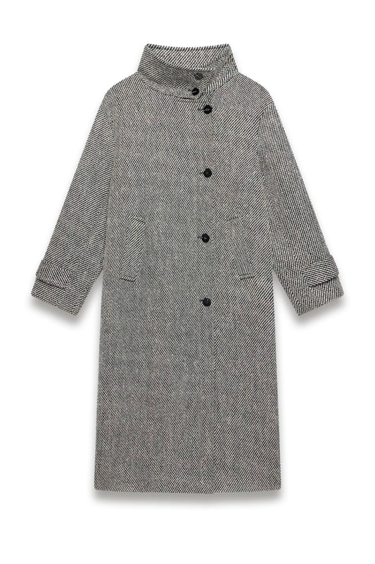 Black Textured Funnel Neck Coat