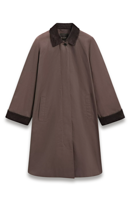 Long Waxed Parka With Corduroy Detail