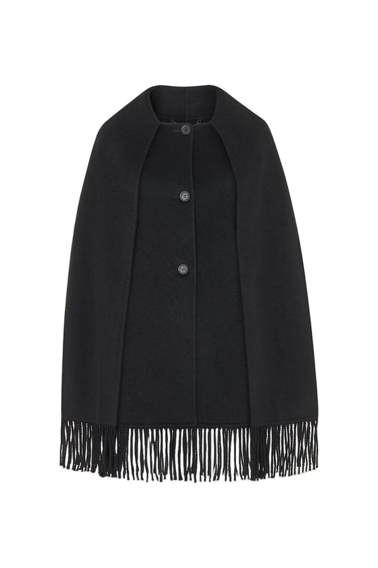 Black Double Face Wool Fringe Coat