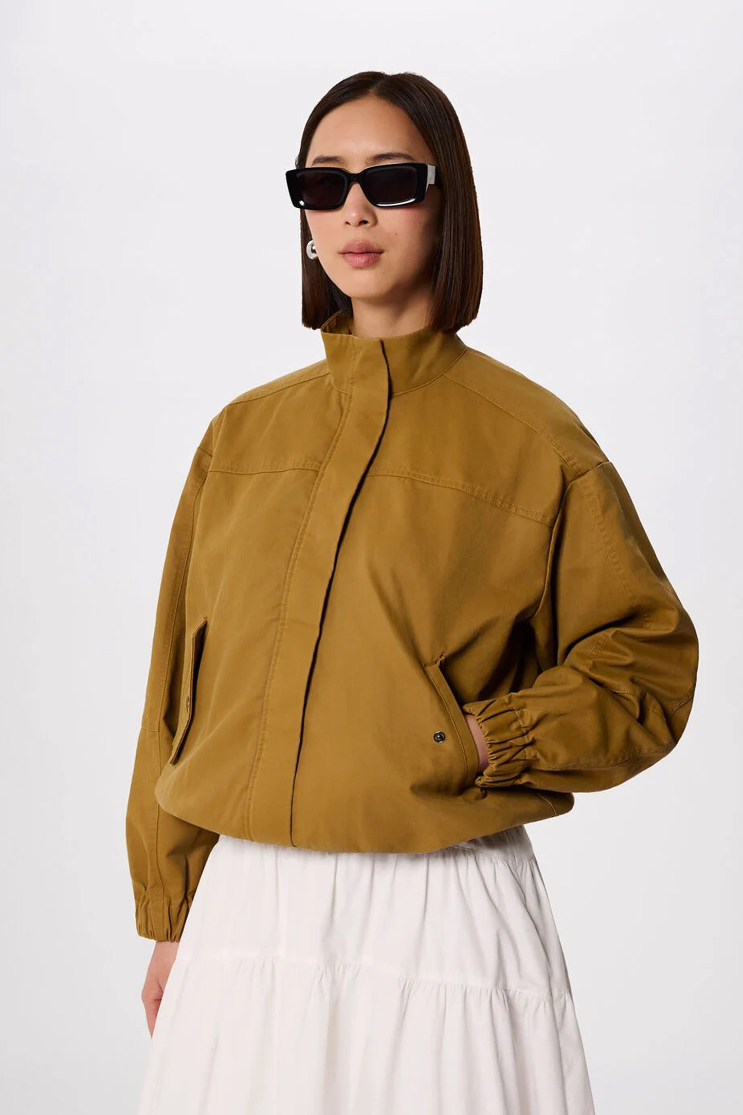 Neutral Wax-coated Bomber Jacket
