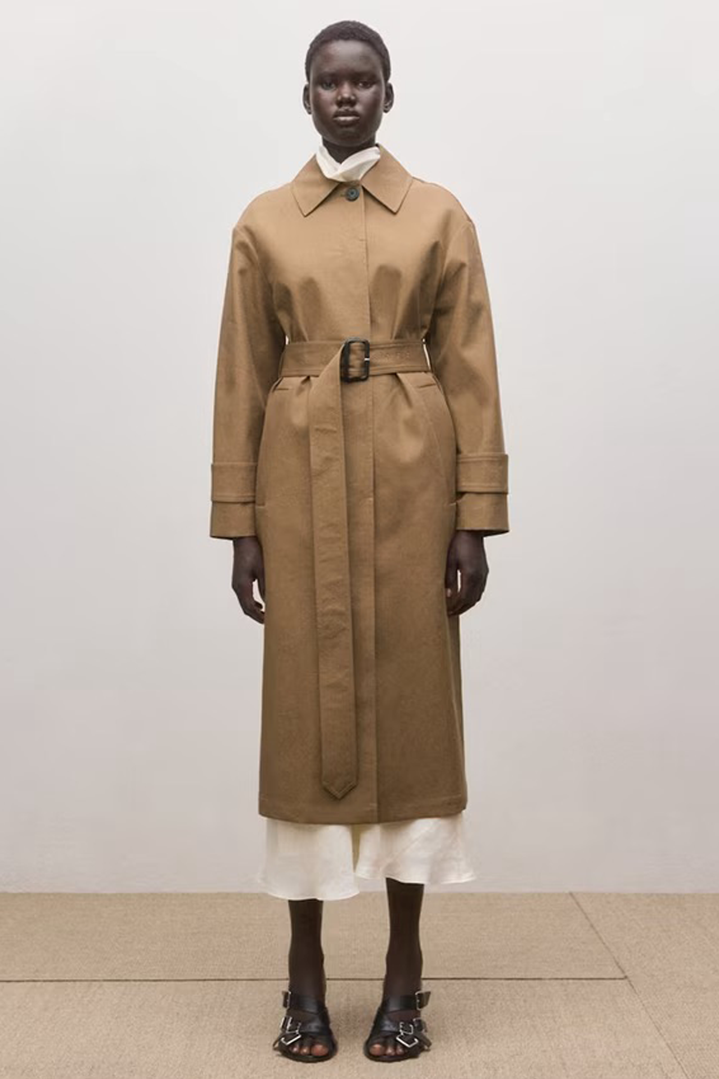 Single Breasted Belted Trench Coat in Camel