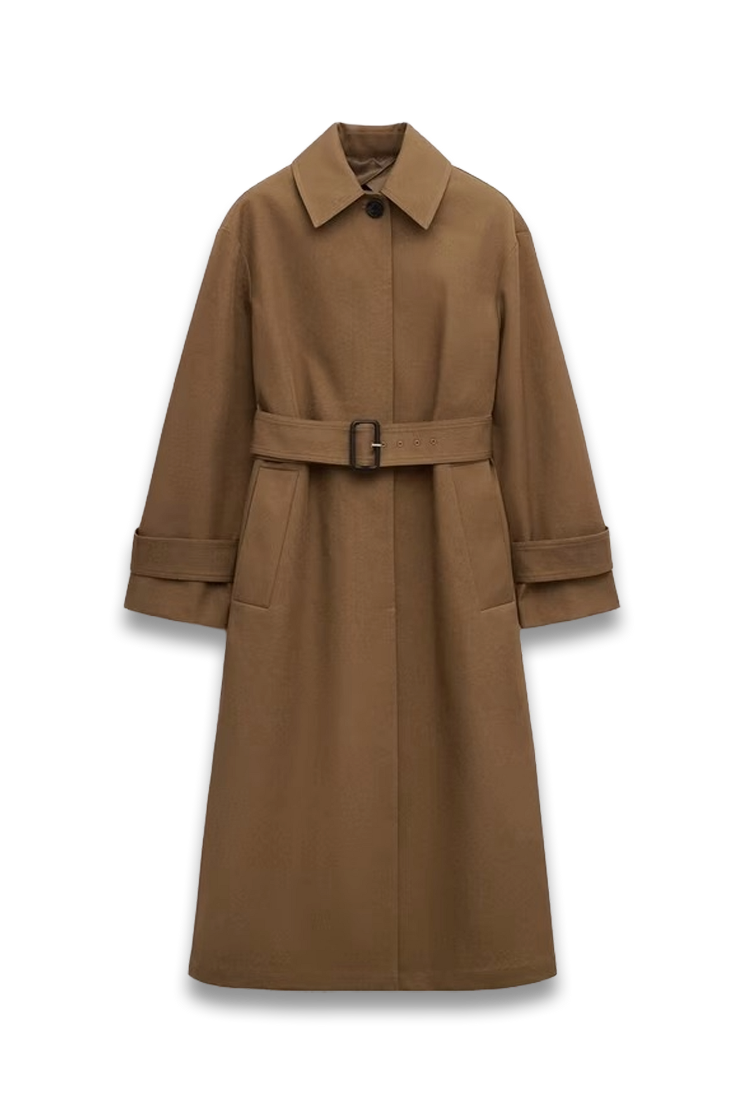 Single Breasted Belted Trench Coat in Camel
