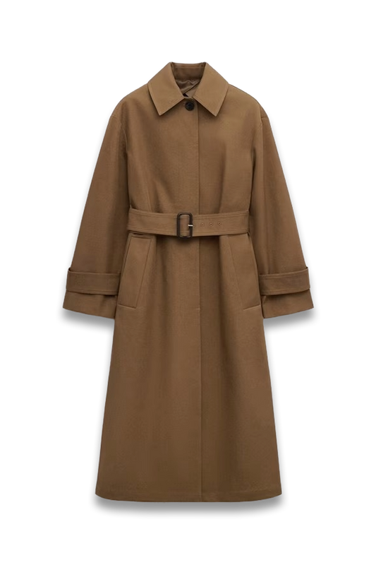 Single Breasted Belted Trench Coat in Camel