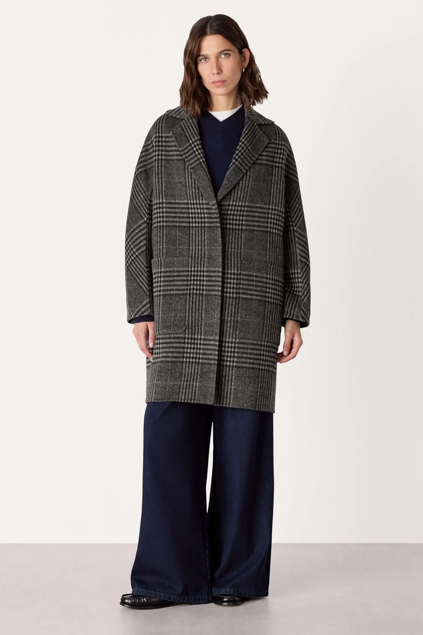 Grey Cassie Double Face Check Coat