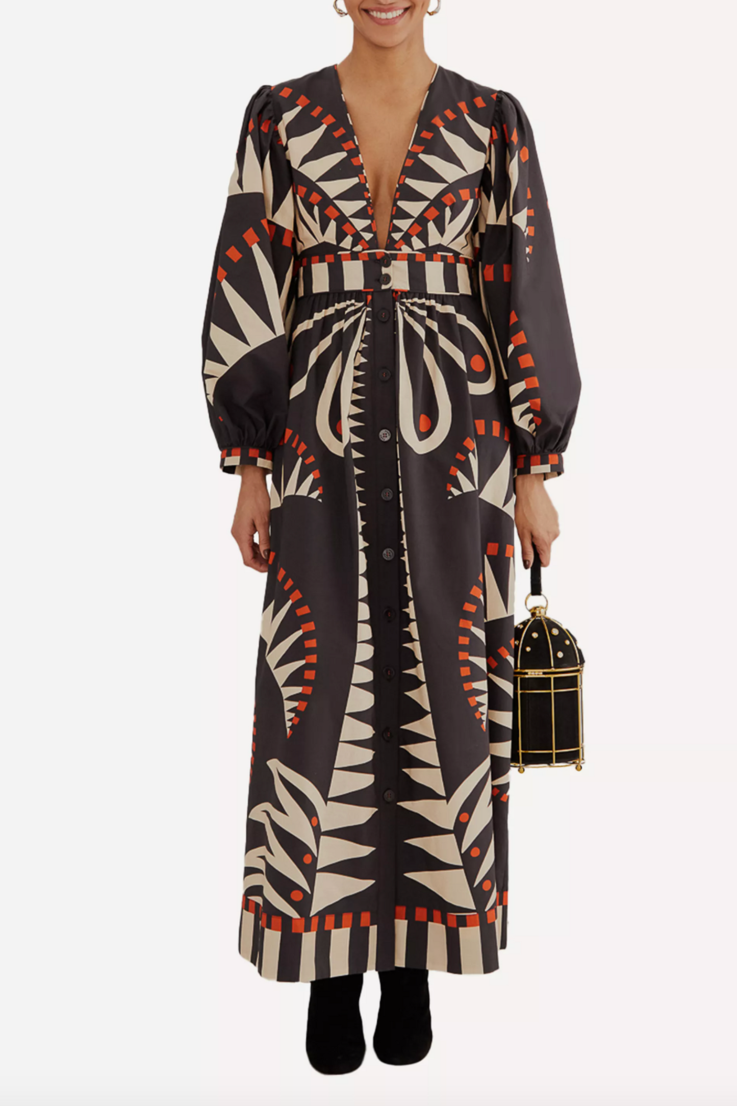 Black Coconut Grove Puff-Sleeve Maxi Dress