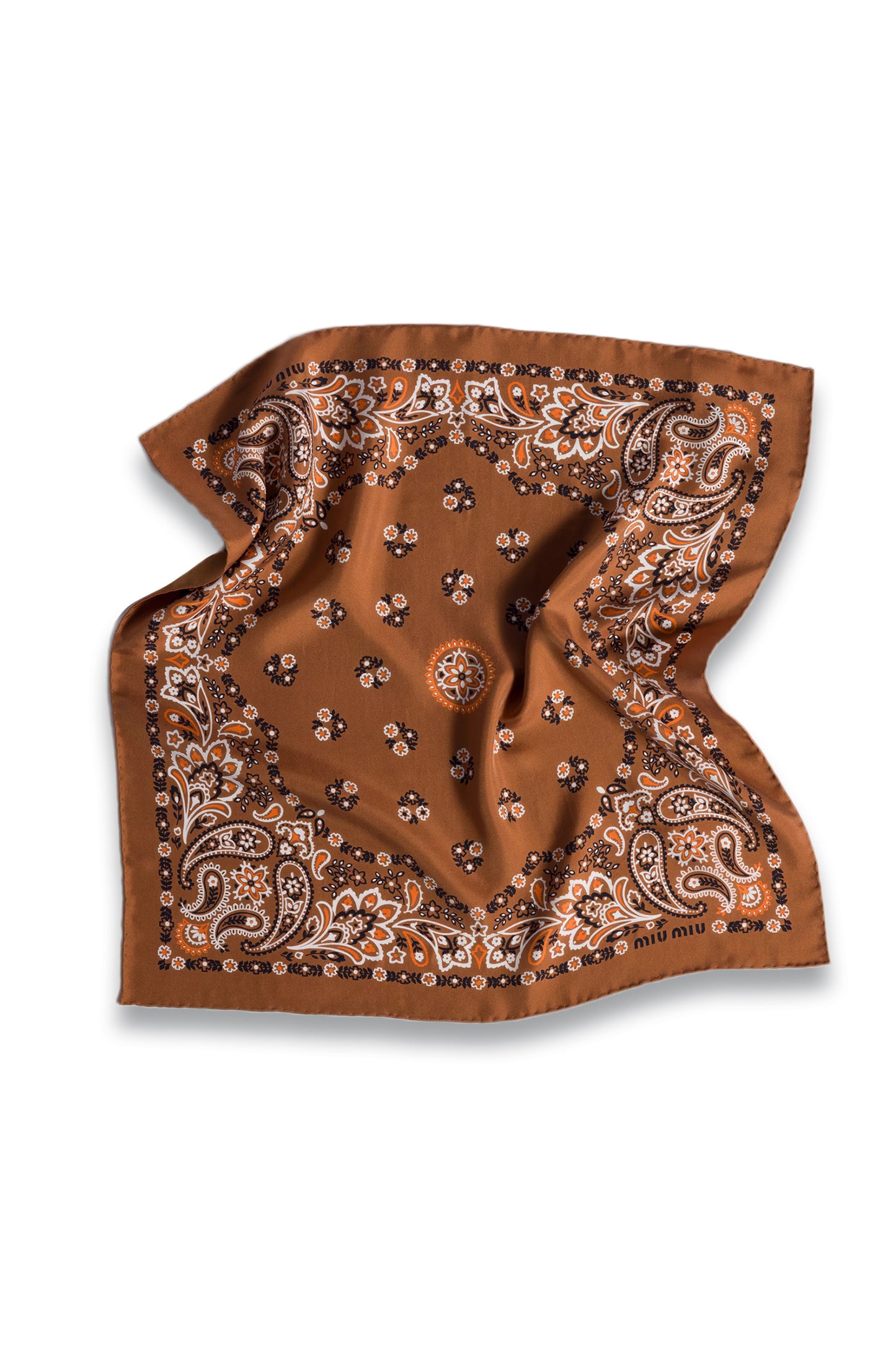 Cognac Printed Silk Scarf