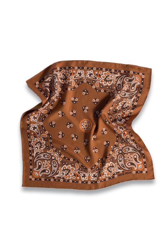 Cognac Printed Silk Scarf