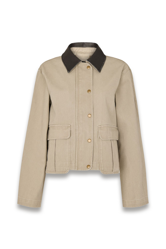 Taupe Casual Contrast Collar Jacket