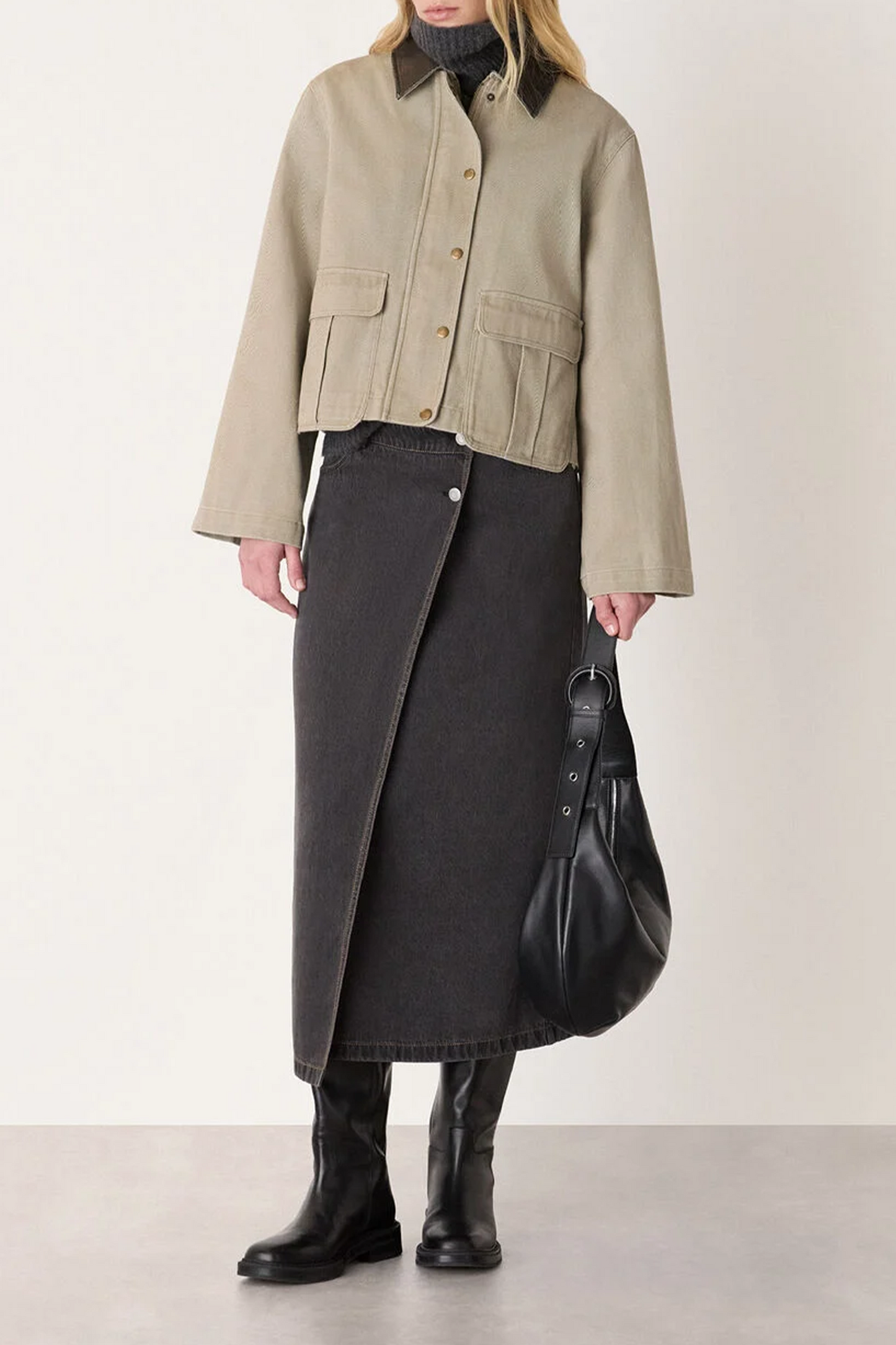 Taupe Casual Contrast Collar Jacket