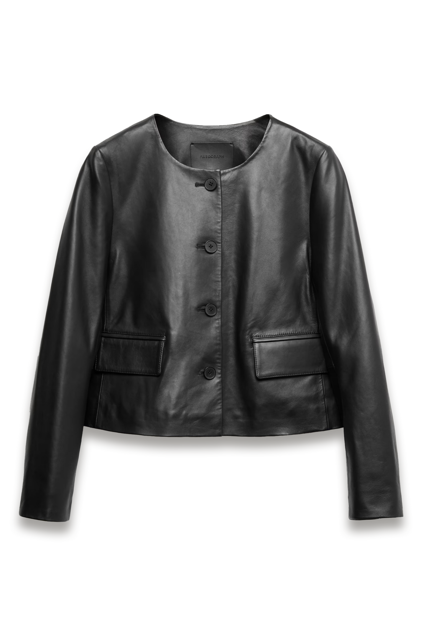 Leather Collarless Jacket