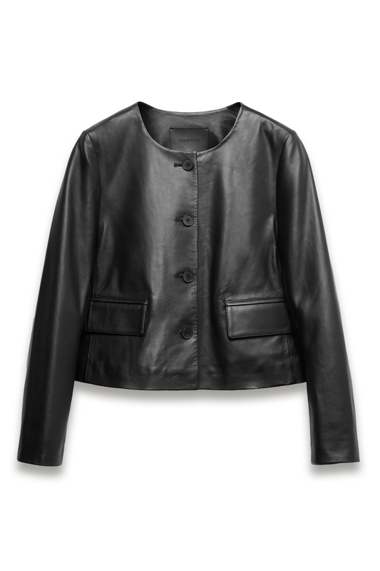 Leather Collarless Jacket