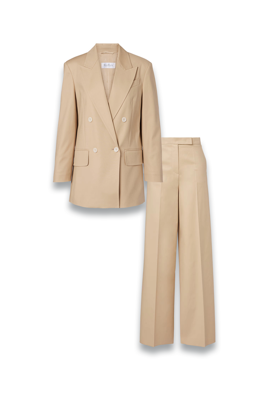 Suez Double-Breasted Cotton-Blend Blazer And Cotton-Blend Wide-Leg Pants